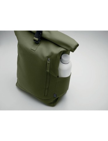 Sac à dos enroulable personnalisé 390 gr/m² KAMET Matières : coton recyclé Couleurs : vert armée marquage couleur éclatante