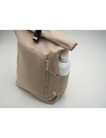 Sac à dos enroulable personnalisé 390 gr/m² KAMET Matières : coton recyclé Couleurs : kaki marquage laser ultra précis