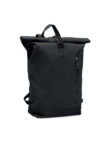 Sac à dos enroulable personnalisé 390 gr/m² KAMET Matières : coton recyclé Couleurs : noir impression haute définition