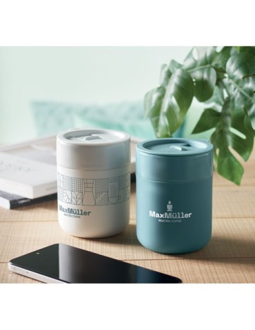 Gobelet en céramique personnalisé 330 ml QERAM Matières : grès Couleurs : bleu pétrole marquage couleur éclatante