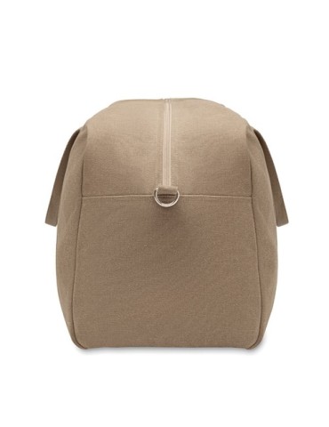 Sac de voyage publicitaire 450 gr/m² en couleur DUFFAS Matières : coton recyclé Couleurs : kaki marquage laser ultra précis