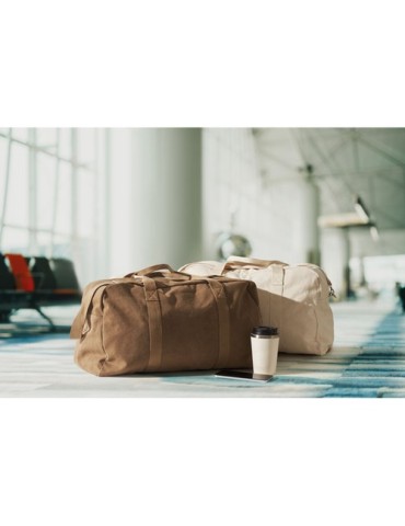 Sac de voyage publicitaire 450 gr/m² en couleur DUFFAS Matières : coton recyclé Couleurs : kaki impression haute définition