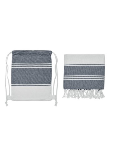 Fouta  et sac assorti personnalisé HAMMA Matières : coton Couleurs : bleu cadeau collaborateur premium