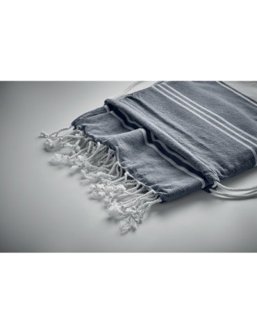 Fouta  et sac assorti personnalisé HAMMA Matières : coton Couleurs : bleu objet publicitaire robuste