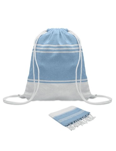 Fouta  et sac assorti personnalisé HAMMA Matières : coton Couleurs : turquoise personnalisable avec votre logo