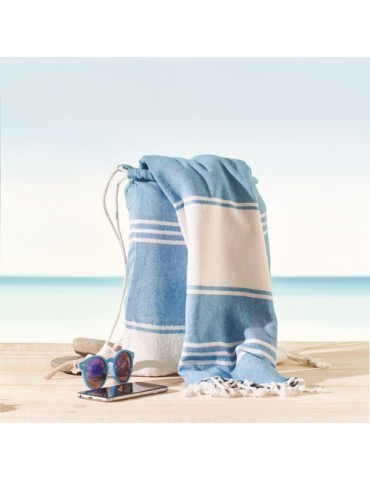 Fouta  et sac assorti personnalisé HAMMA Matières : coton Couleurs : turquoise cadeau client original