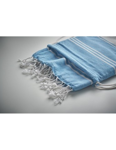 Fouta  et sac assorti personnalisé HAMMA Matières : coton Couleurs : turquoise personnalisation sur mesure