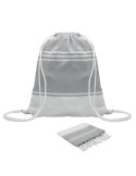 Fouta  et sac assorti personnalisé HAMMA Matières : coton Couleurs : gris cadeau entreprise pas cher