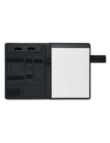 Conférencier A4  avec chargeur sans fil BURGUS Matières : papier Couleurs : noir cadeau entreprise pas cher