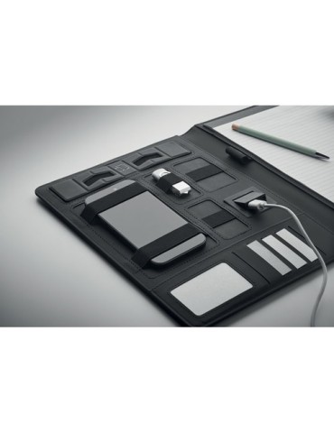 Conférencier A4  avec chargeur sans fil BURGUS Matières : papier Couleurs : noir goodies publicitaire événementiel