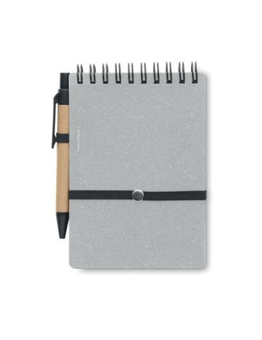 Cahier recyclé personnalisé et stylo à bille NOTIE Matières : papier recyclé Couleurs : gris objet promotionnel éco-responsable