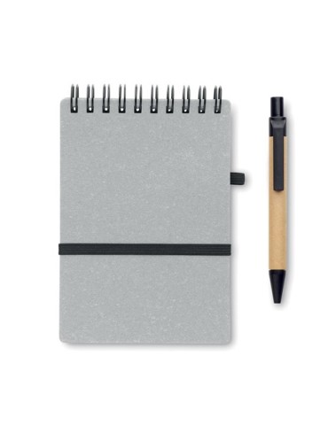 Cahier recyclé personnalisé et stylo à bille NOTIE Matières : papier recyclé Couleurs : gris goodies entreprise design