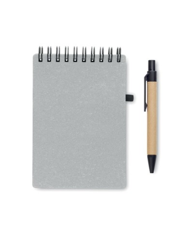 Cahier recyclé personnalisé et stylo à bille NOTIE Matières : papier recyclé Couleurs : gris goodies personnalisé en stock