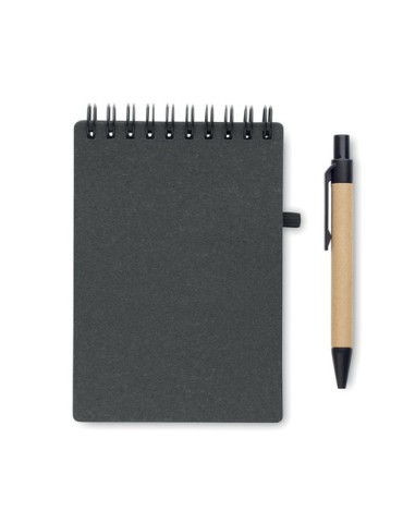 Cahier recyclé personnalisé et stylo à bille NOTIE Matières : papier recyclé Couleurs : pierre marquage couleur éclatante