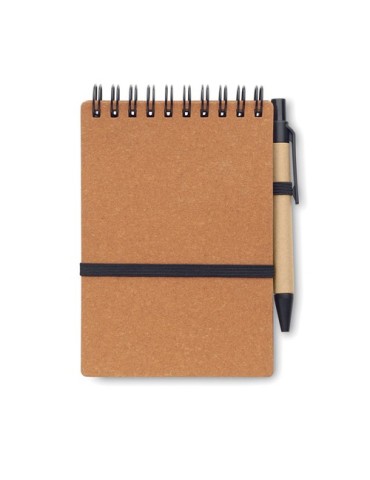 Cahier recyclé personnalisé et stylo à bille NOTIE Matières : papier recyclé Couleurs : marron marquage laser ultra précis