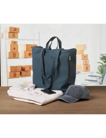 Sac shopping  en coton recyclé GAVE COLOUR Matières : coton recyclé Couleurs : bleu objet publicitaire robuste