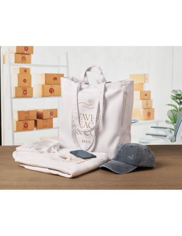 Sac shopping  en coton recyclé GAVE COLOUR Matières : coton recyclé Couleurs : blanc cadeau client original