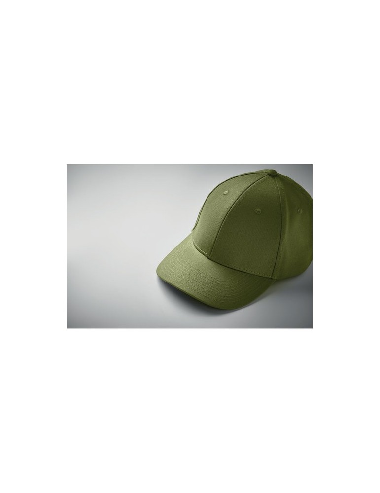 Casquette baseball à 6 pans publicitaire BAHAMAS Matières : coton Couleurs : vert armée marquage couleur éclatante