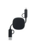 Câble de charge rétractable  60W - LINEA Matières : ABS recyclé Couleurs : noir cadeau entreprise pas cher