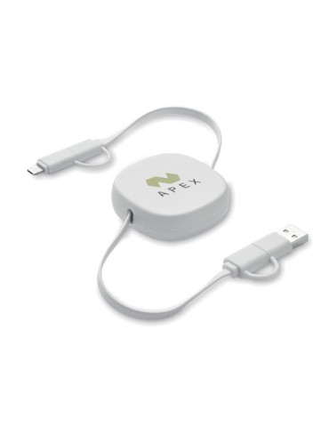 Câble de charge rétractable  60W - LINEA Matières : ABS recyclé Couleurs : blanc marquage laser ultra précis