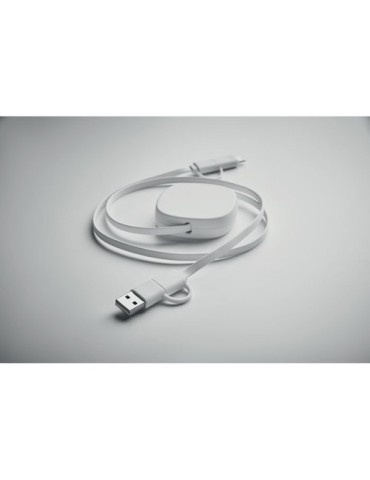 Câble de charge rétractable  60W - LINEA Matières : ABS recyclé Couleurs : blanc objet promotionnel éco-responsable