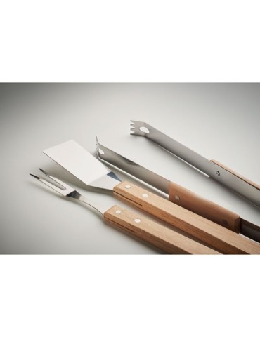 Set de barbecue  en chêne - SMOKEY Matières : acier inoxydable Couleurs : bois cadeau entreprise pas cher