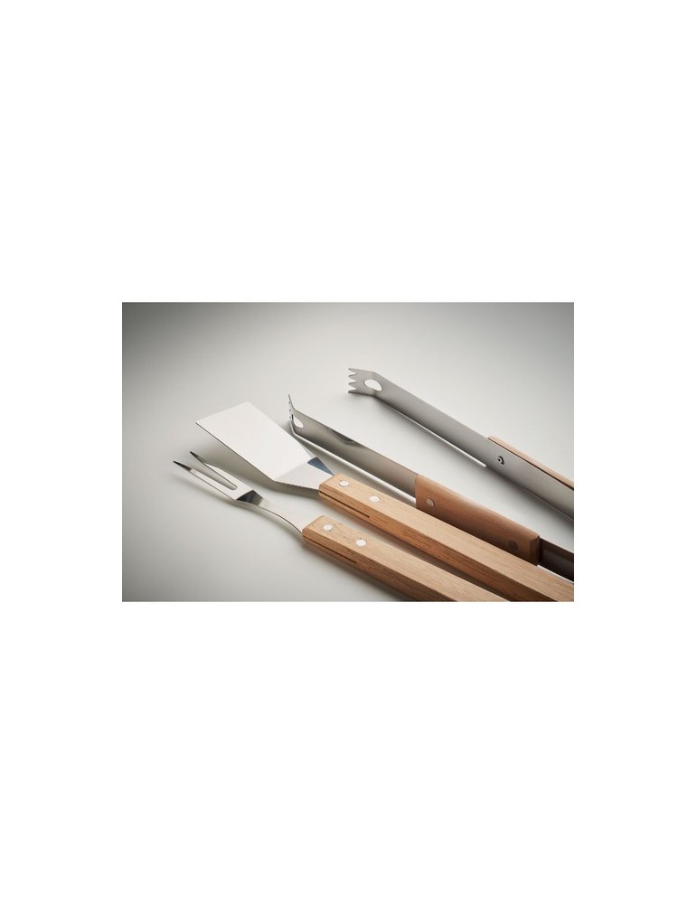 Set de barbecue  en chêne - SMOKEY Matières : acier inoxydable Couleurs : bois cadeau entreprise pas cher