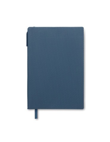 Cahier A5 personnalisé en PU avec stylo NOTA Matières : papier recyclé Couleurs : bleu marine cadeau entreprise pas cher