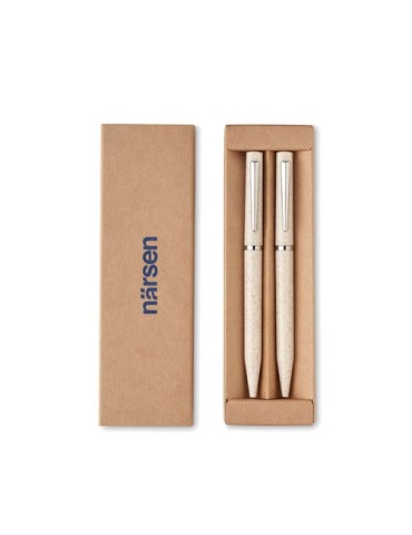 Set de stylo publicitaire en paille de blé/ABS - PEAT Matières : papier recyclé Couleurs : beige livraison express 24h 48h