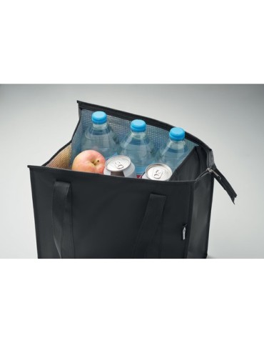 Sac isotherme  non tissé RPET personnalisé WOOLER Matières : non tissé Couleurs : noir impression logo haute qualité