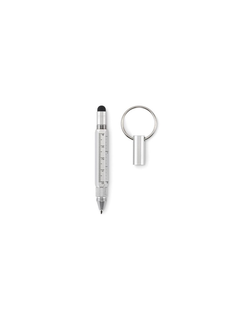 Porte-clés personnalisé avec stylo à bille - TWEN Matières : aluminium recyclé  Couleurs : argenté mat impression haute définiti
