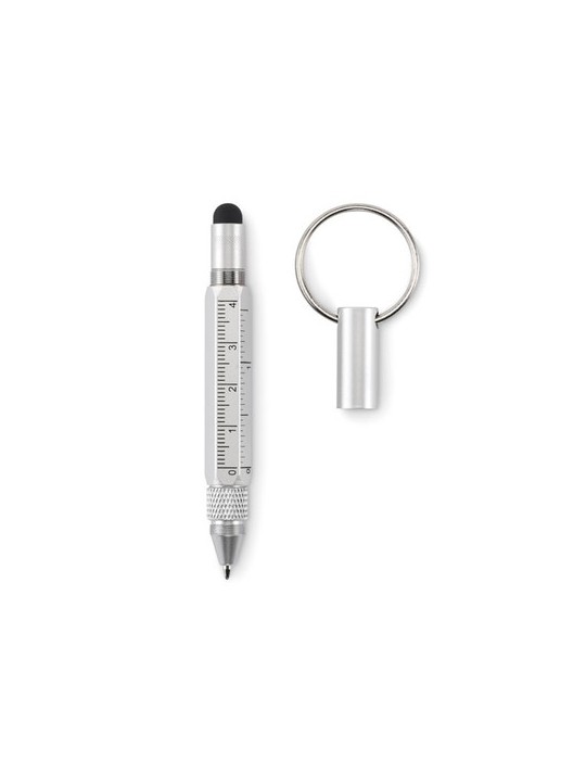Porte-clés personnalisé avec stylo à bille - TWEN Matières : aluminium recyclé  Couleurs : argenté mat impression haute définiti