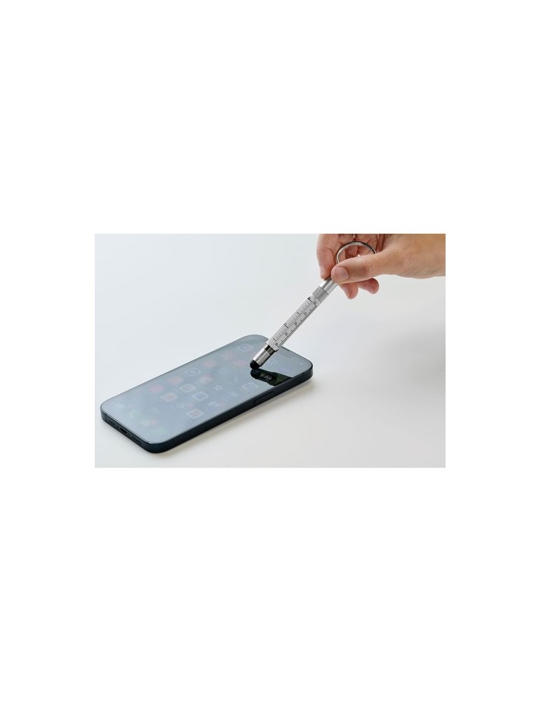 Porte-clés personnalisé avec stylo à bille - TWEN Matières : aluminium recyclé  Couleurs : argenté mat impression logo haute qua