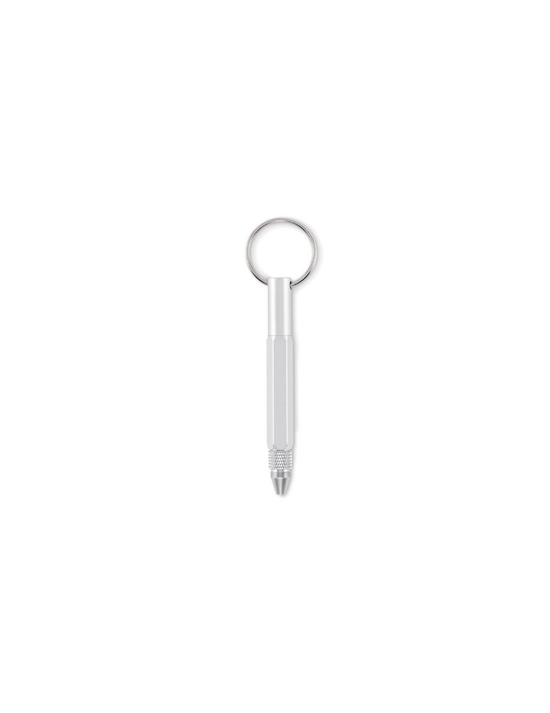 Porte-clés personnalisé avec stylo à bille - TWEN Matières : aluminium recyclé  Couleurs : argenté mat marquage couleur éclatant