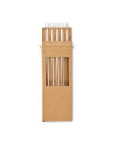 4 pailles réutilisables en verre s GLAW Matières : borosilicate Couleurs : bois cadeau entreprise pas cher