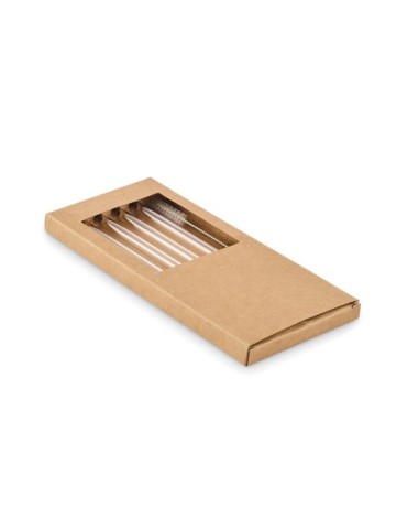 4 pailles réutilisables en verre s GLAW Matières : borosilicate Couleurs : bois goodies publicitaire événementiel