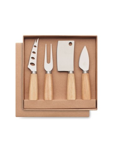 Set de 4 couteaux à fromage personnalisés CAMEMBERT Matières : bois Couleurs : bois impression haute définition