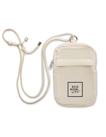 Saccoche publicitaire pour smartphone MOBIBOLSA Matières : coton recyclé Couleurs : beige livraison express 24h 48h