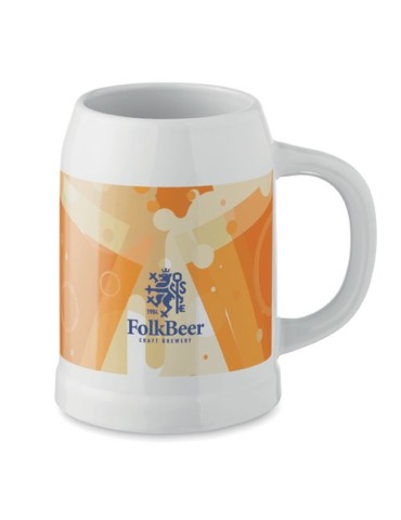 Chope de bière personnalisée 500 ml pas cher SUBLIER Matières : grès Couleurs : blanc goodies publicitaire événementiel