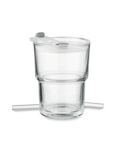 Gobelet en verre personnalisé avec paille 400ml - SIP Matières : verre Couleurs : transparent cadeau entreprise pas cher