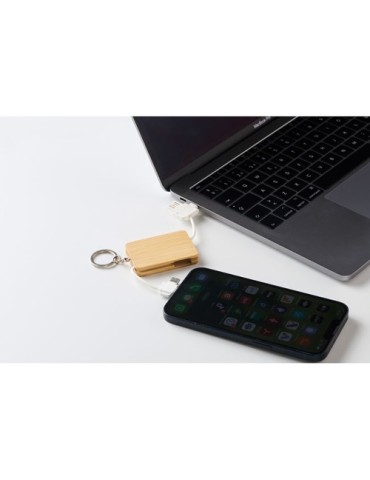Porte-clés personnalisé et câble de charge  BUPOW Matières : bambou Couleurs : bois marquage laser ultra précis