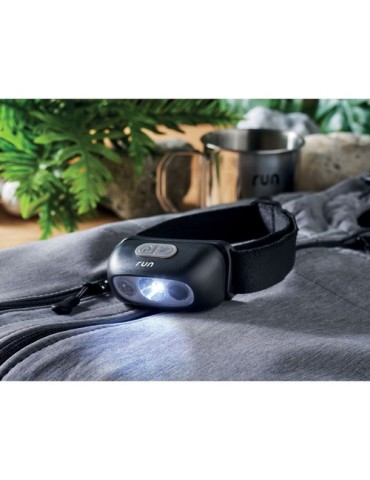 Lampe frontale LED rechargeable personnalisable ELYDEE Matières : ABS Couleurs : noir marquage laser ultra précis