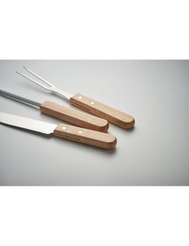 Ustensiles de BBQ personnalisables en acier inox - TOOLDERA Matières : acier inoxydable Couleurs : bois marquage laser ultra pré