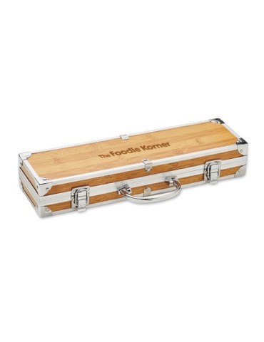 Ustensiles de BBQ personnalisables en acier inox - TOOLDERA Matières : acier inoxydable Couleurs : bois objet promotionnel éco-r