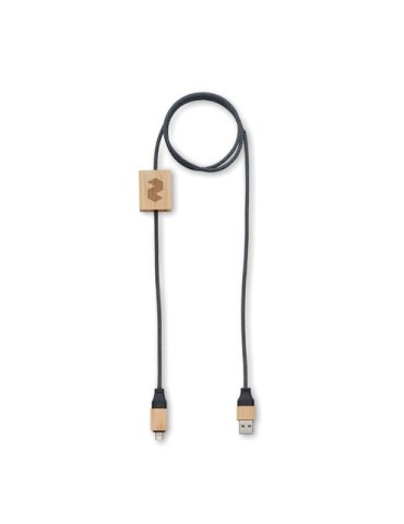 Câble de chargement personnalisable 60W  CABOO Matières : bambou Couleurs : bois cadeau entreprise pas cher