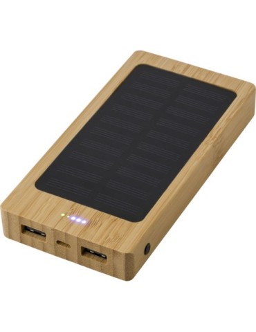 Chargeur solaire en bambou  8 000mAh Joan Matières : bambou Couleurs : bambou goodies publicitaire événementiel