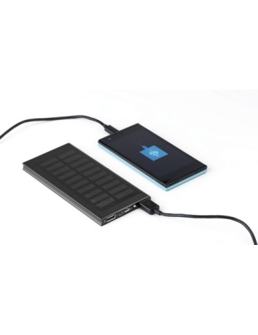 Power bank solaire  en aluminium 8 000mAh - Adriana Matières : aluminium Couleurs : noir goodies publicitaire événementiel