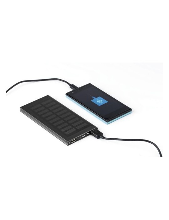 Power bank solaire  en aluminium 8 000mAh - Adriana Matières : aluminium Couleurs : noir goodies publicitaire événementiel