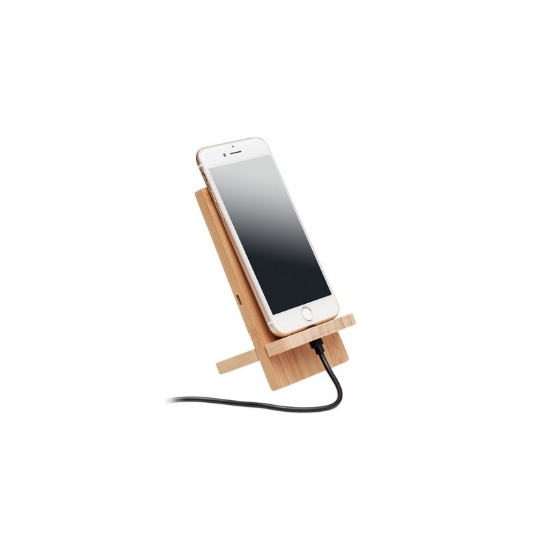 Chargeur sans fil personnalisé WHIPPY PLUS - Support et chargeur 10W Matières : PVC Couleurs : bois cadeau entreprise pas cher