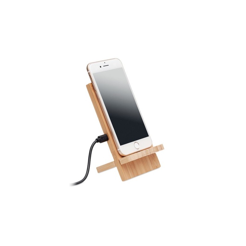 Chargeur sans fil personnalisé WHIPPY PLUS - Support et chargeur 10W Matières : PVC Couleurs : bois goodies publicitaire événeme